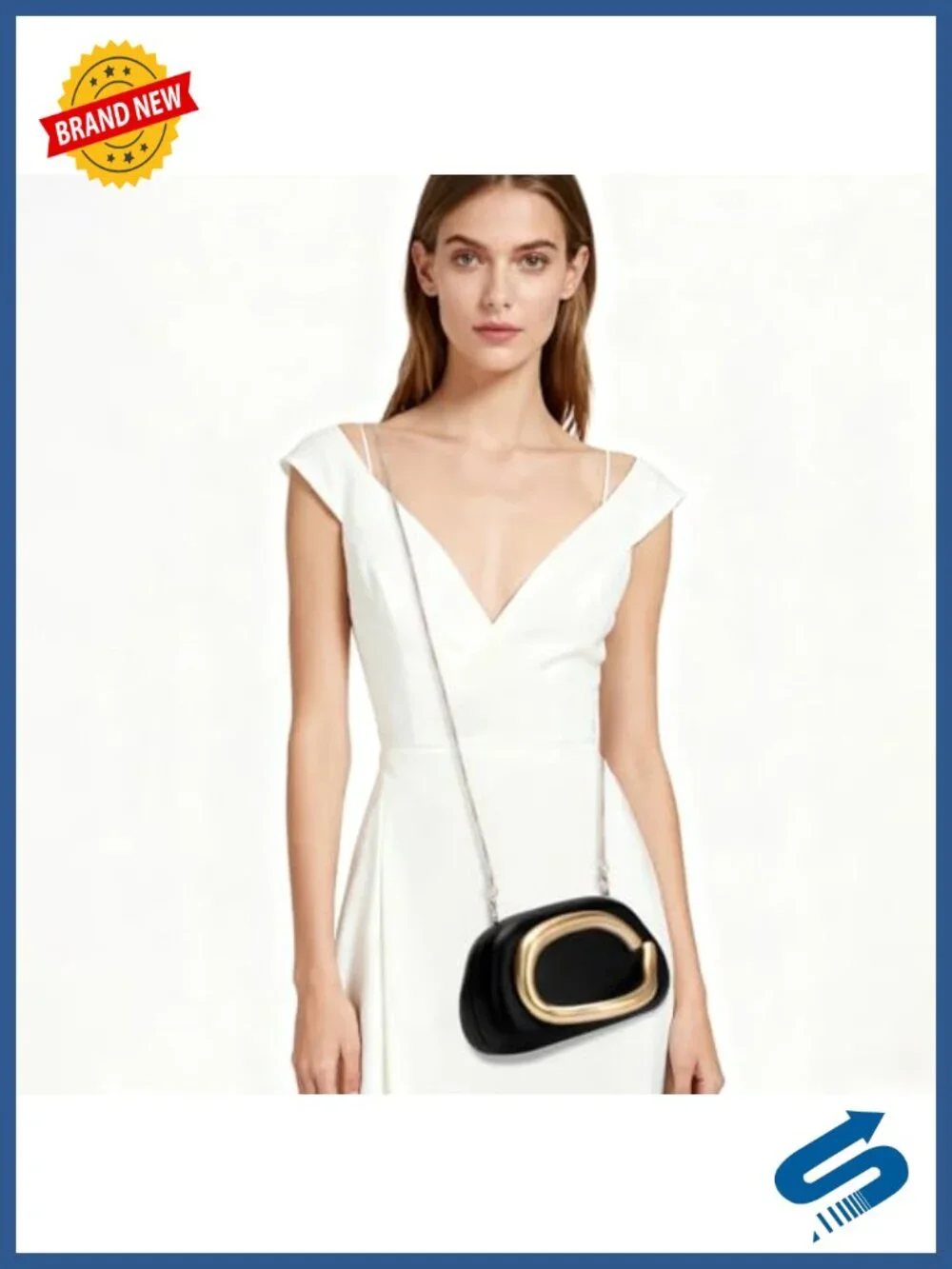 Marble Acrylic Vegan Leather Evening Clutch Metal Handle Crossbody Bag